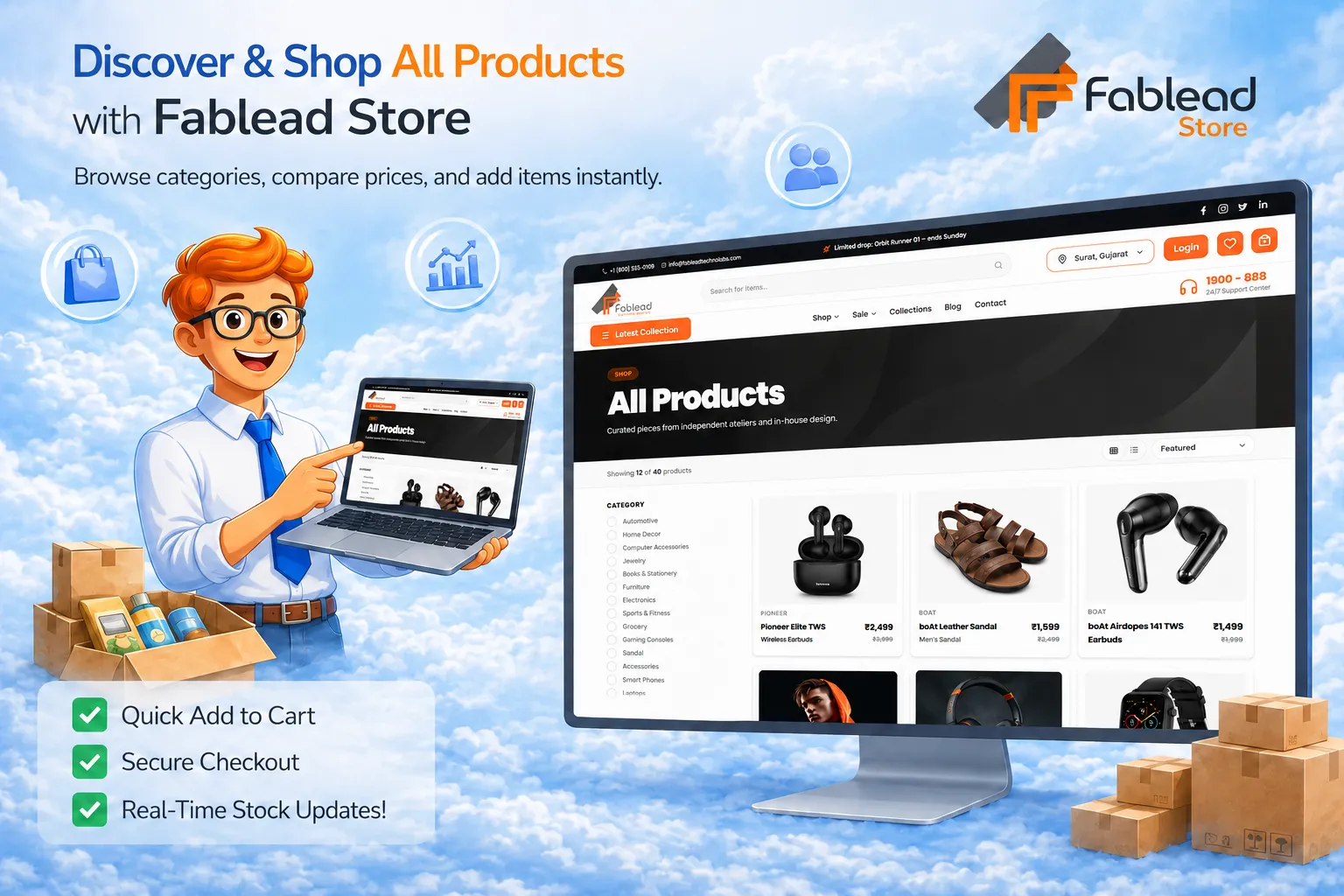 Fablead Technolabs ecommerce all products listing page
