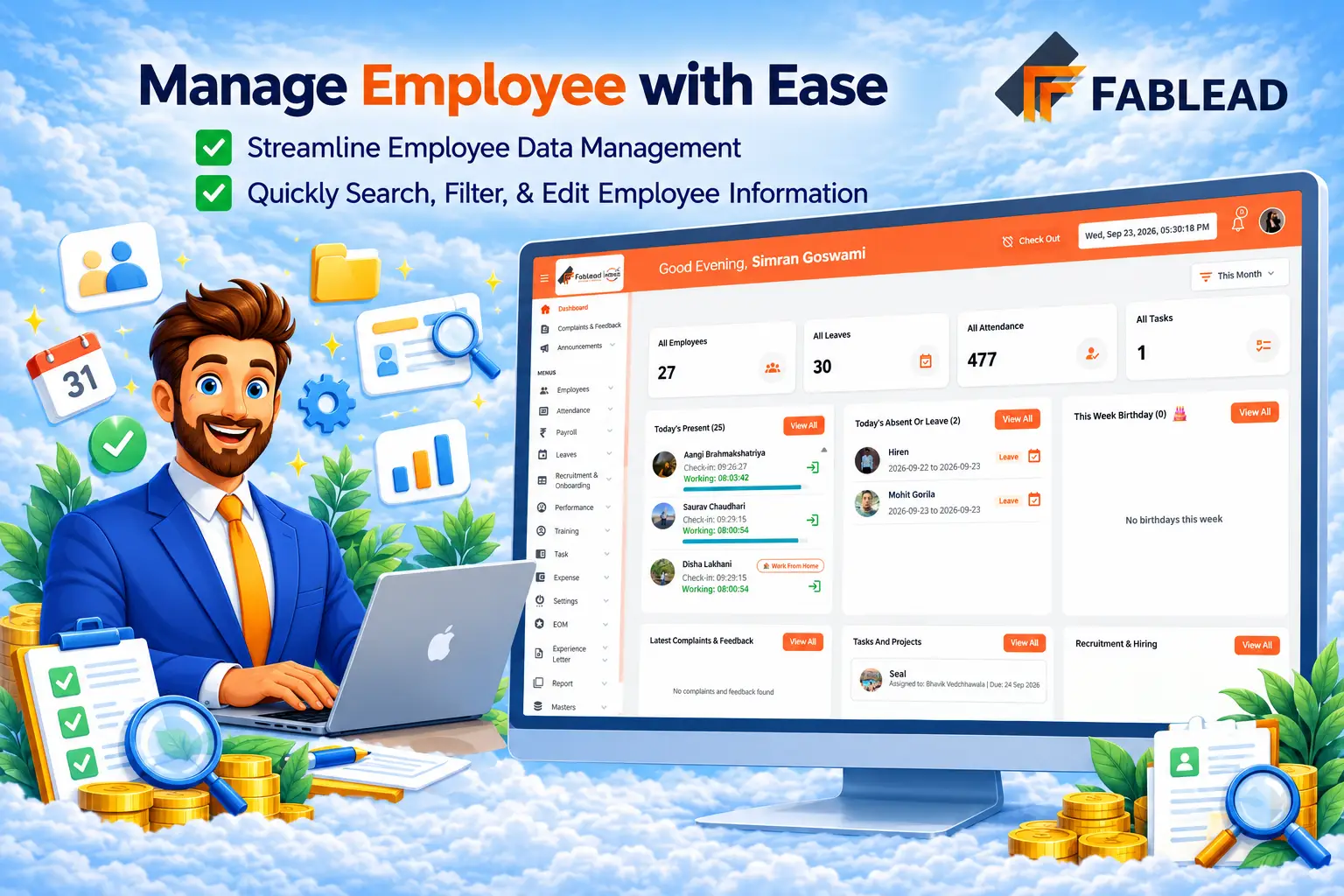 Fablead Technolabs HRMS employee management dashboard